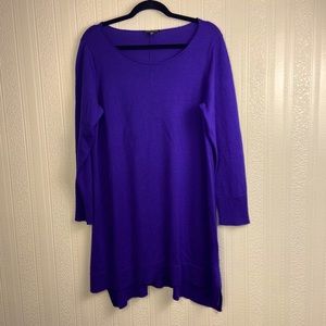 Eileen Fisher Purple Long Sleeve Merino Wool Tunic Sweater Women Large